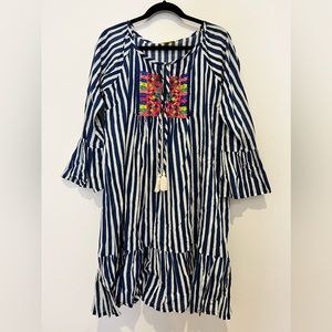 Navy Stripe Embroidered Dress